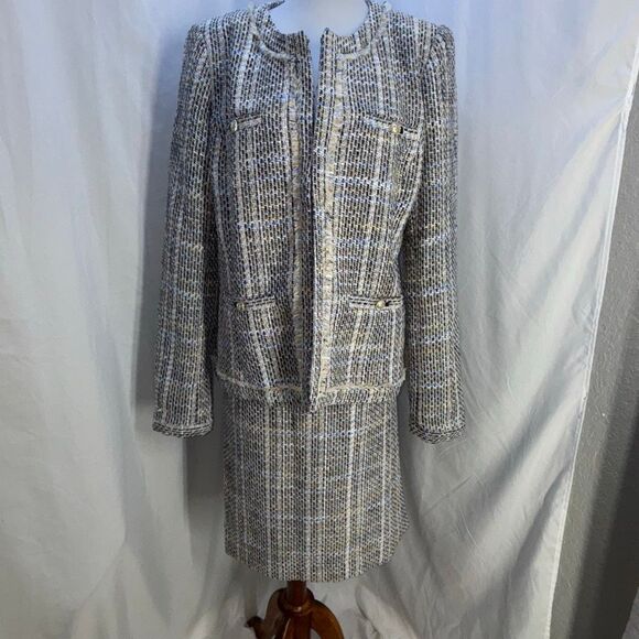 NWT Karl Lagerfeld Tweed glacier blue skirt suit/jacket Sz 16 KLP 2 pc - Picture 1 of 13